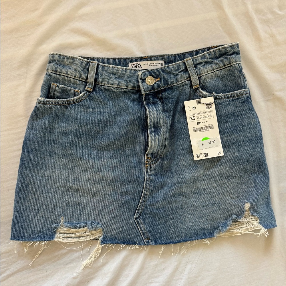 Zara Distressed Blue Mini Skirt